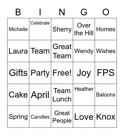 FPS Spring (March to May) Birthday Bingo Card