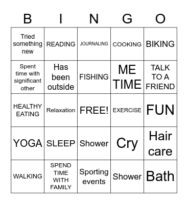 Self Care Bingo Card