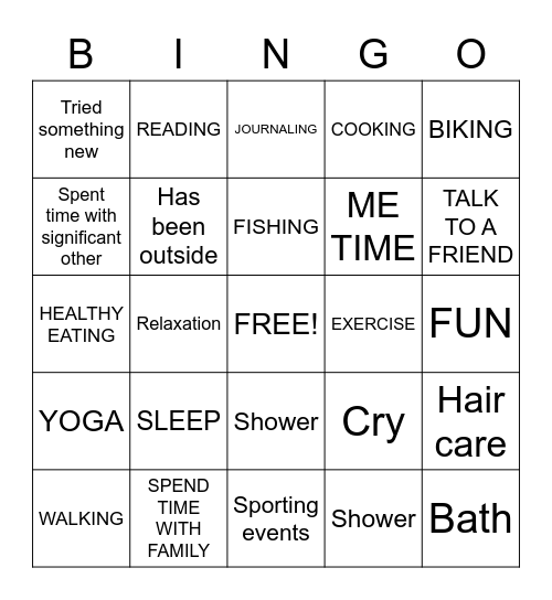 Self Care Bingo Card