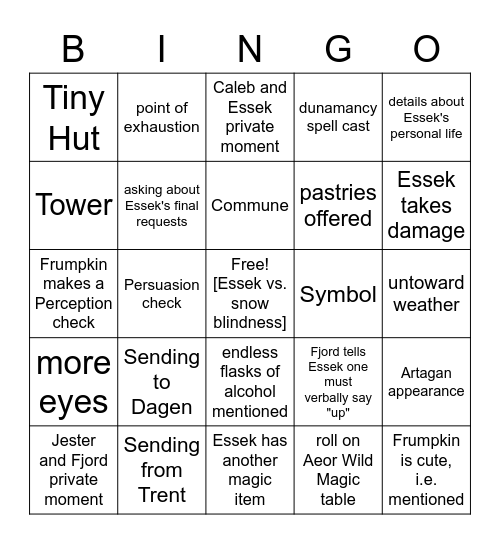 Party of Eight, Seven Footprints [Critical Role 2.132] Bingo Card