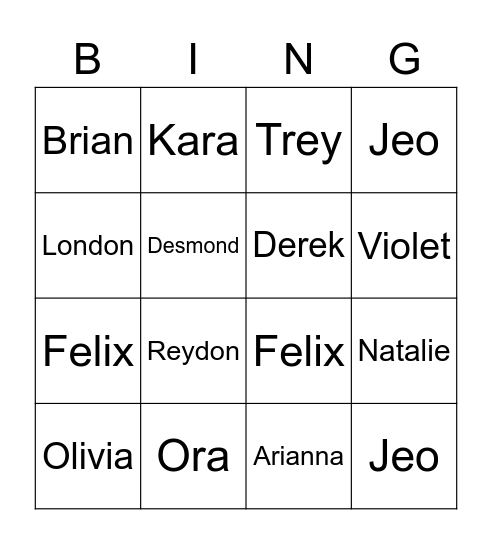 Cedar One Kids Bingo Card