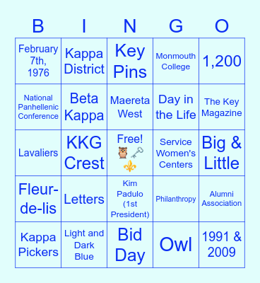 Kappa Kappa Gamma Bingo Card