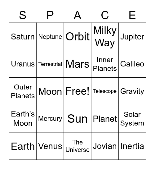 Space Bingo Card