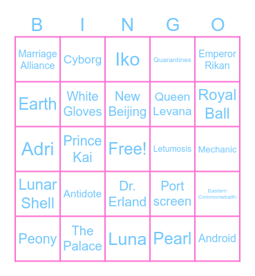 Cinder Bingo! Bingo Card