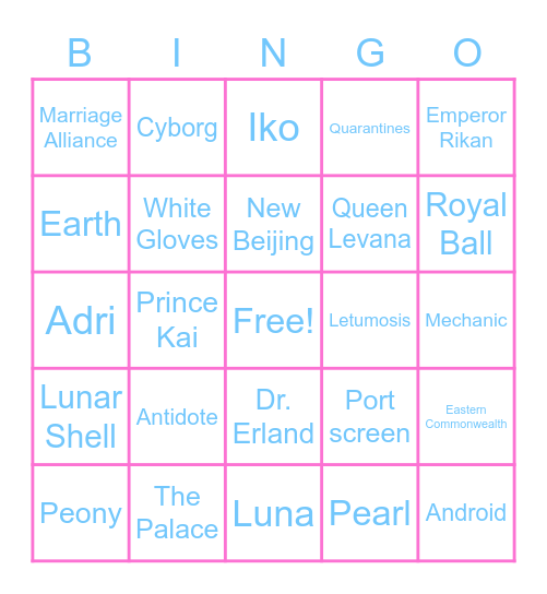 Cinder Bingo! Bingo Card