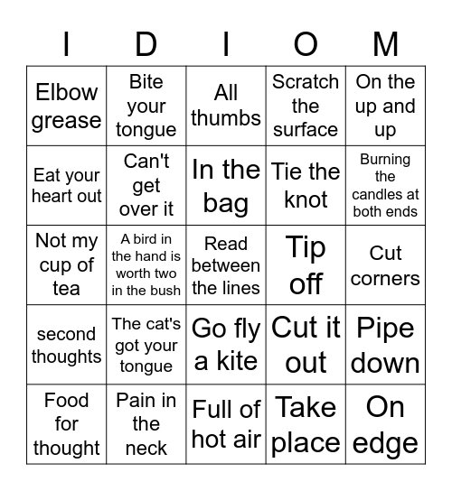 Idioms #2 Bingo Card