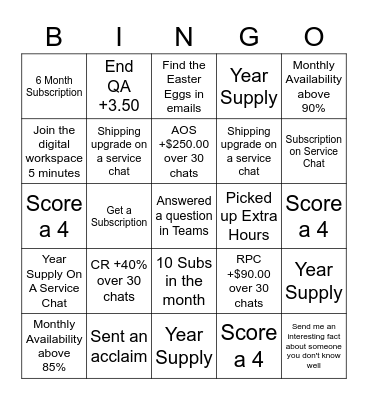 April Sales Bingo Card