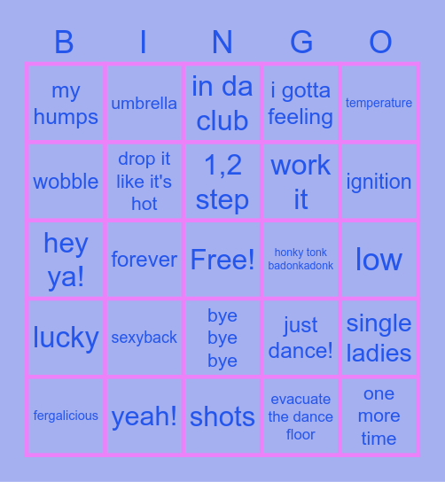 BEST DANCE SONGS 2000-2009 Bingo Card