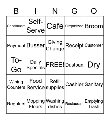 Food Service Career BINGO Card