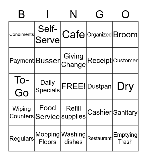 Food Service Career BINGO Card