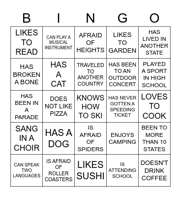 GET TO KNOW YOU BINGO Card