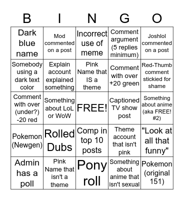 FunnyJunk Bingo Card