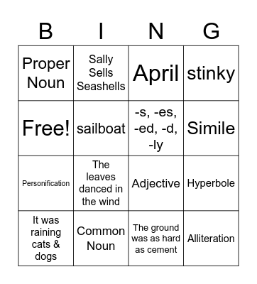 Language Bingo Card