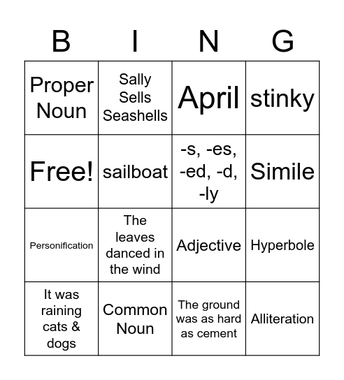 Language Bingo Card