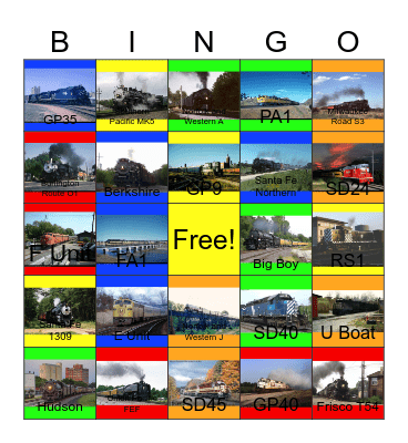 Santa Fe, Burlington Route, Frisco, Union Pacific, Missouri Pacific, Chicago Great Western, Wabash, Kansas City Southern and Milwaukee Road Bingo Card