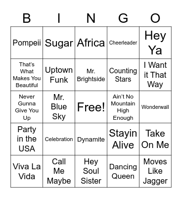 Musical Bingo Card