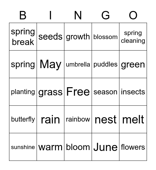 Happy Spring Bingo Card