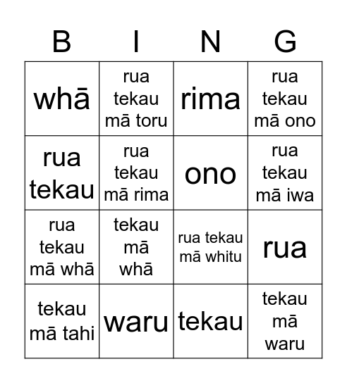 Wharewhare Bingo Card