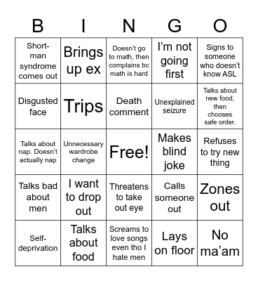 Kaylee Bingo Card