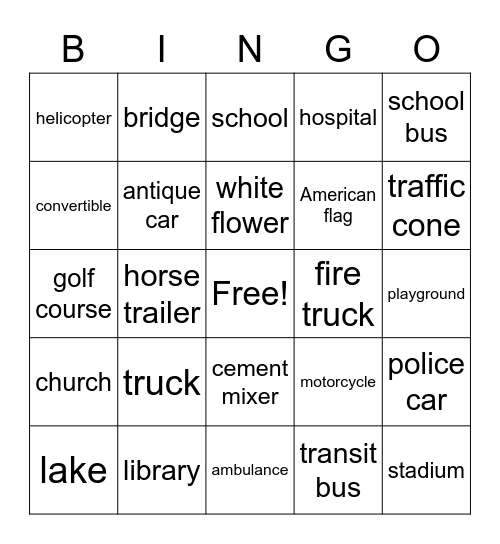 Road Trip Bingo Card