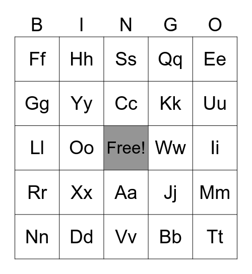 Alphabet Bingo Card