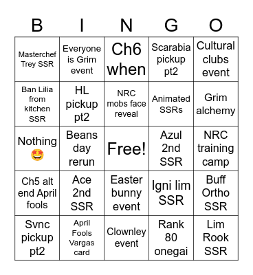 April Announcement Bingo Card