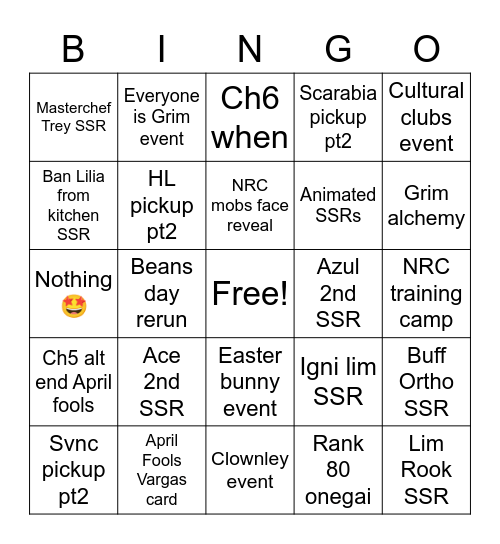 April Announcement Bingo Card