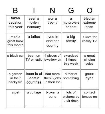 Get to Know You Bingo - Find Someone Who Has...(write their name in the box) Bingo Card