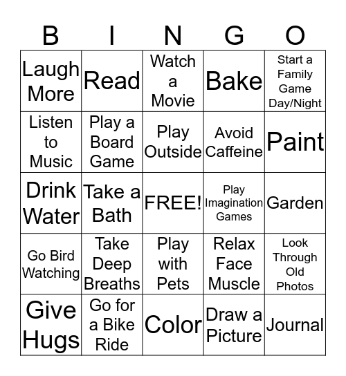 Stress Relief Bingo! Bingo Card