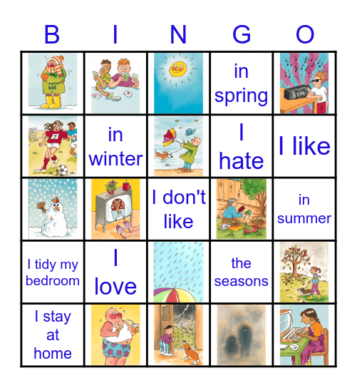 La Météo, les saisons et les passe-temps Bingo Card