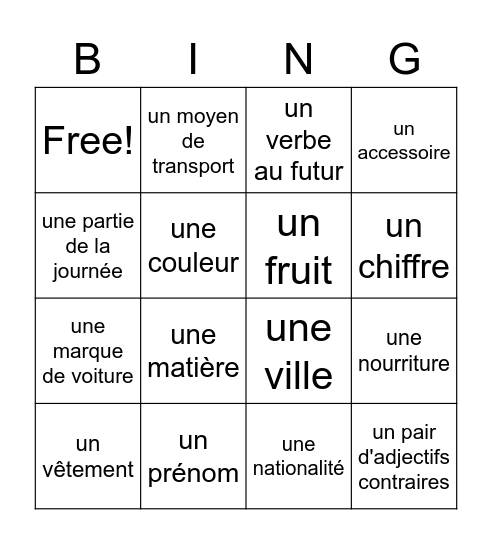 Ex.11.-20. Bingo Card