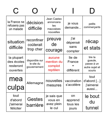 Covid 19 allocution macron v2 Bingo Card
