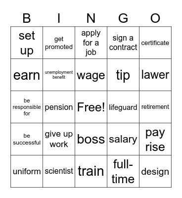 Job Vocabulary Bingo Card