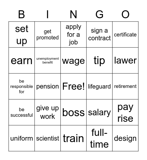 Job Vocabulary Bingo Card