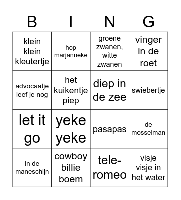 Kinderliedjes bingo Card