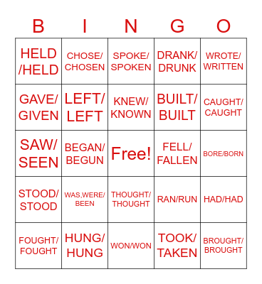 Irregular Verbs HLY Bingo Card