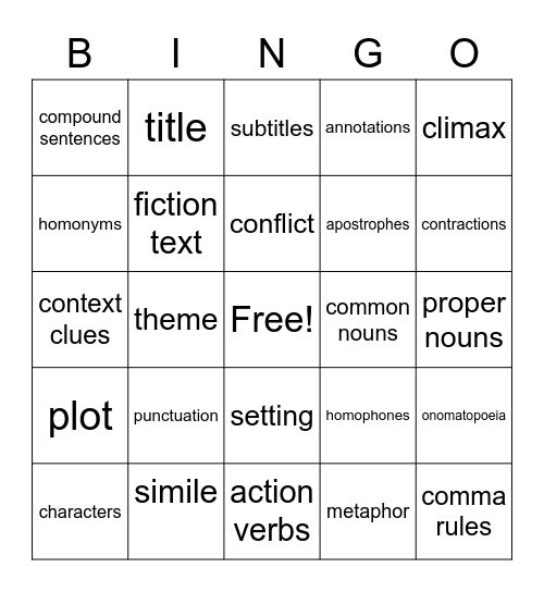 ELA Bingo Card