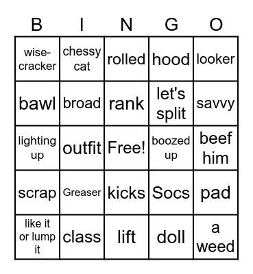 1960's slang Bingo Card