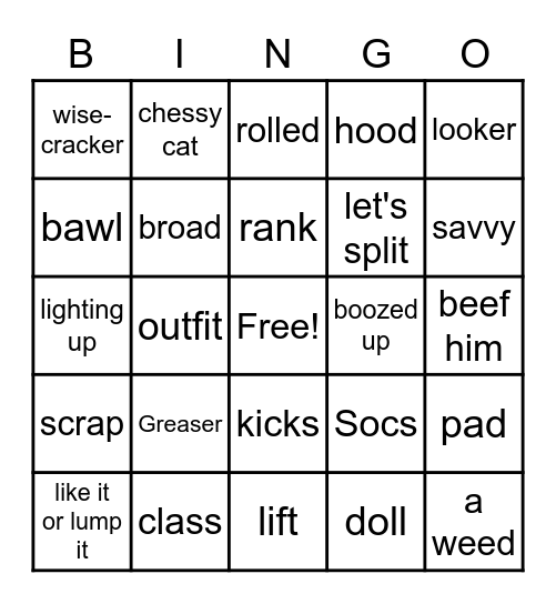 1960's slang Bingo Card