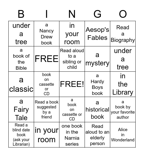 Crosby Public Library Summer Reading for Teens Bingo Card