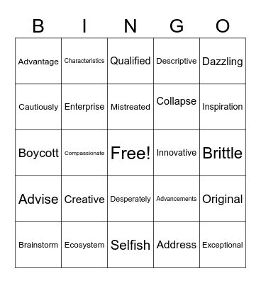 Vocabulary Bingo Card