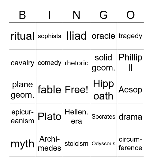 Chapter 8 Vocabulary Bingo Card