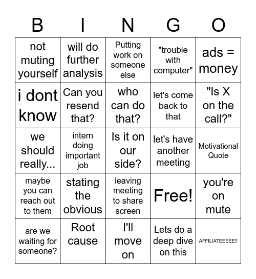 Meeting Bingo Card