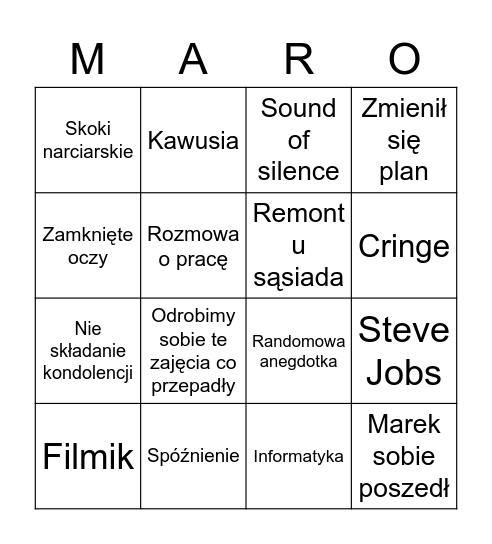 Pykanie Bingo Card