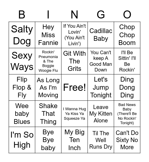 Old Time Rhythm & Blues Bingo Card