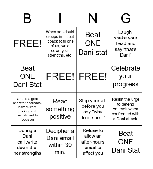 Manager Mental Health Bingo Card