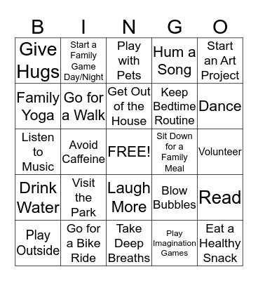 Stress Relief Bingo! Bingo Card