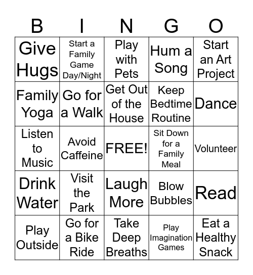 Stress Relief Bingo! Bingo Card