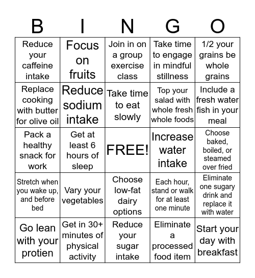 Wellness Bingo! Bingo Card