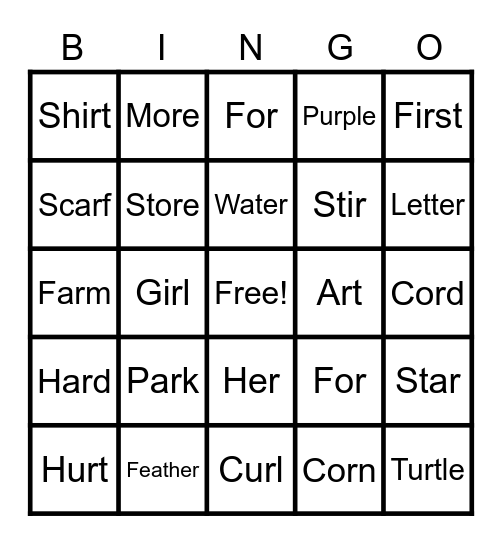 Bossy R Bingo! Bingo Card